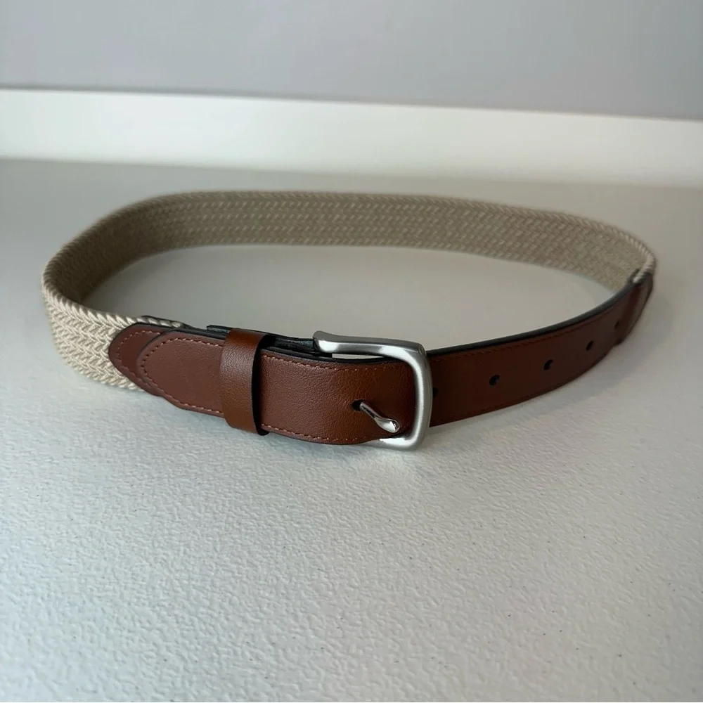NEW Class Club Boy’s Brown Khaki Stretch Woven Cowhide Belt Size 26 28